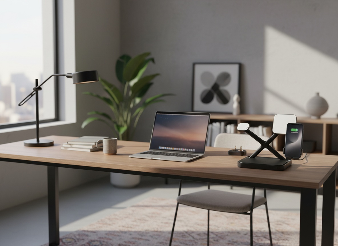 NOCO XGrid XDS3 positioned on a desk in a home office setting with laptop and lamp nearby