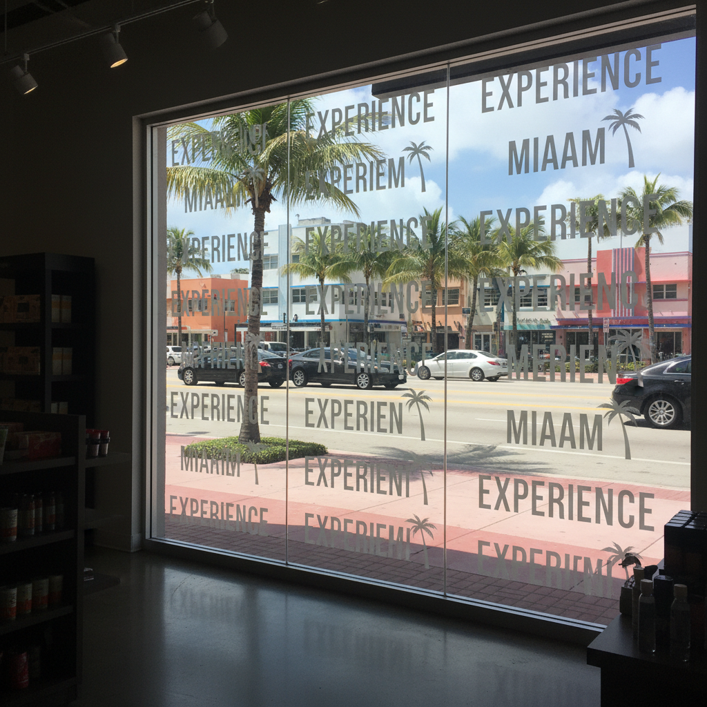 One-way vision effect of perforated window film on commercial storefront facade