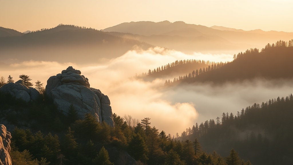Vue du mont Gumi en Corée du Sud, massif granitique boisé qui abrite le temple Songbulsa