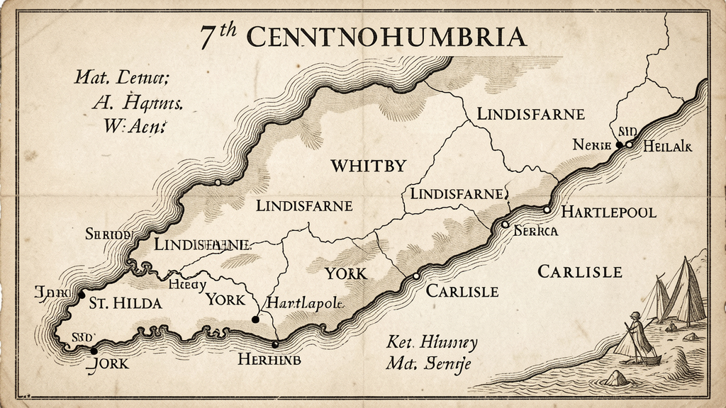 Karte Northumbria mit Whitby, Lindisfarne, Hartlepool