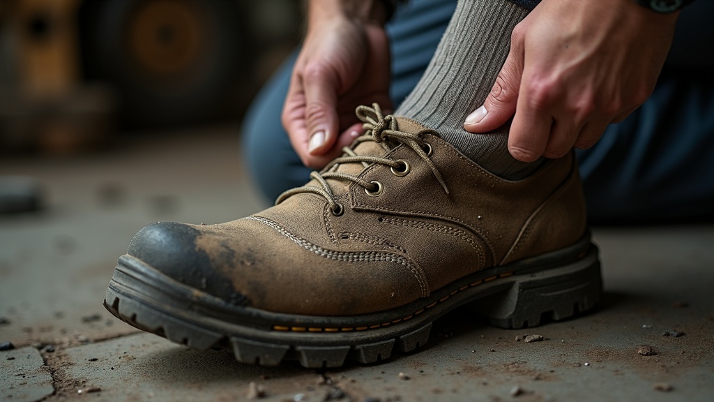 Pie sudado al quitarse la bota de trabajo tras una jornada larga