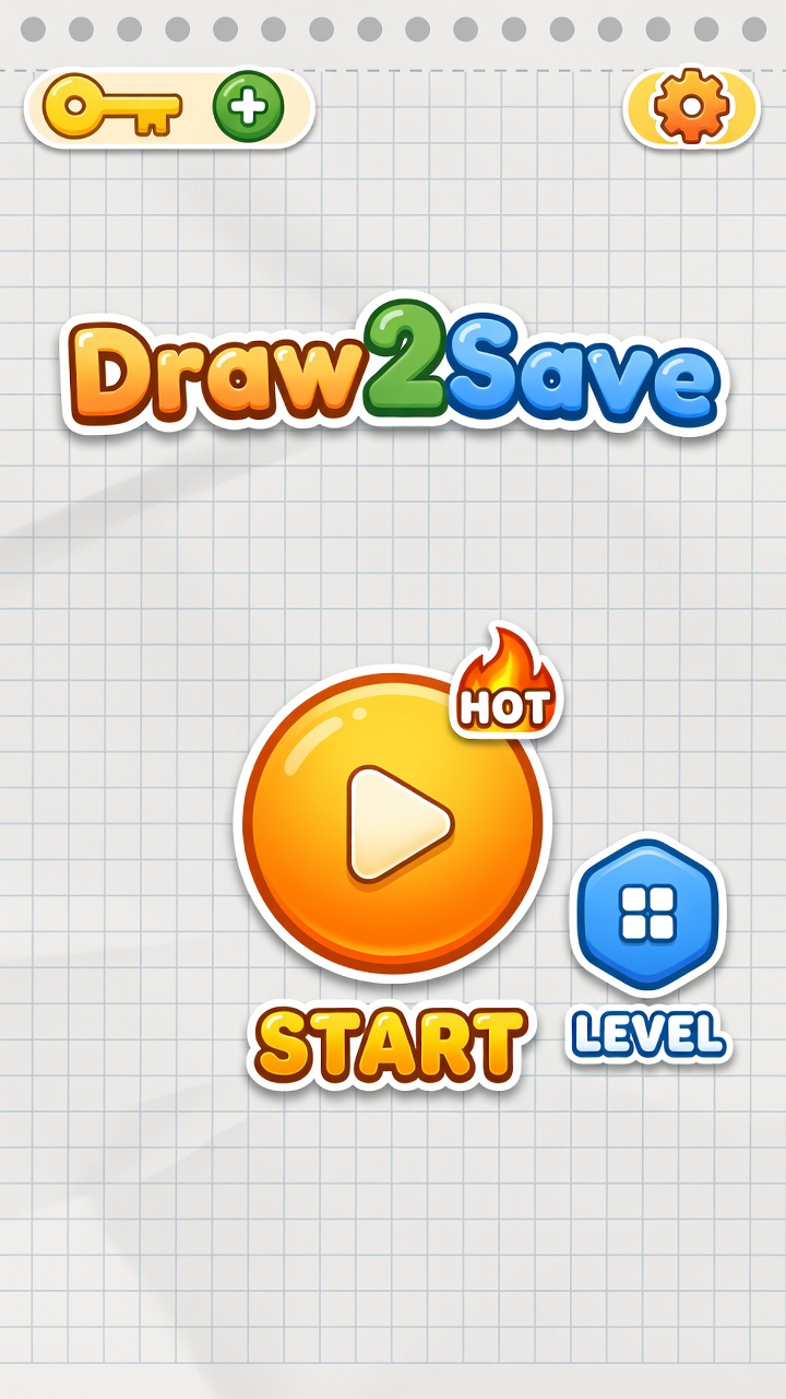 Draw2Save Home Screen - Cartoon Mobile Game UI