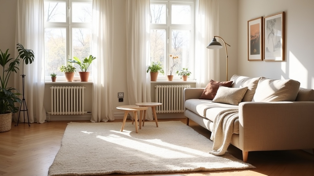 Luxury home decor for renters: a warm, styled Scandinavian rental living room