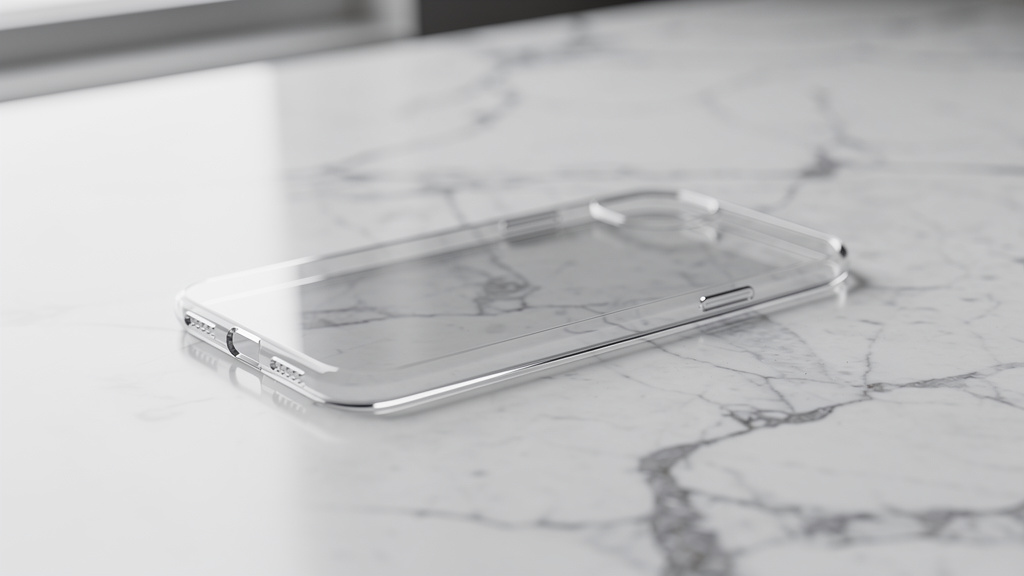 A clear slim smartphone case on a desk