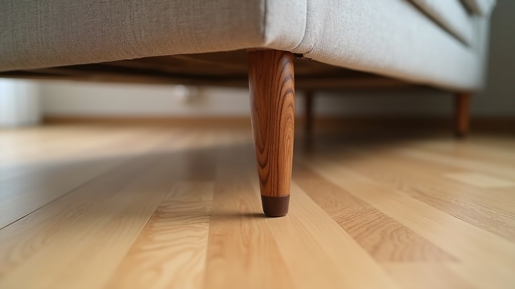 Tapered wooden legs on a mid century modern sofa creating visual space