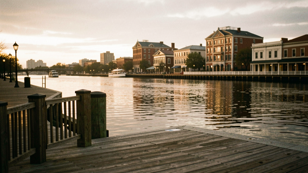 Wilmington Riverwalk at golden hour