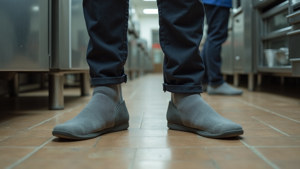 Comparación entre piernas con y sin calcetines de compresión en trabajo de cocina