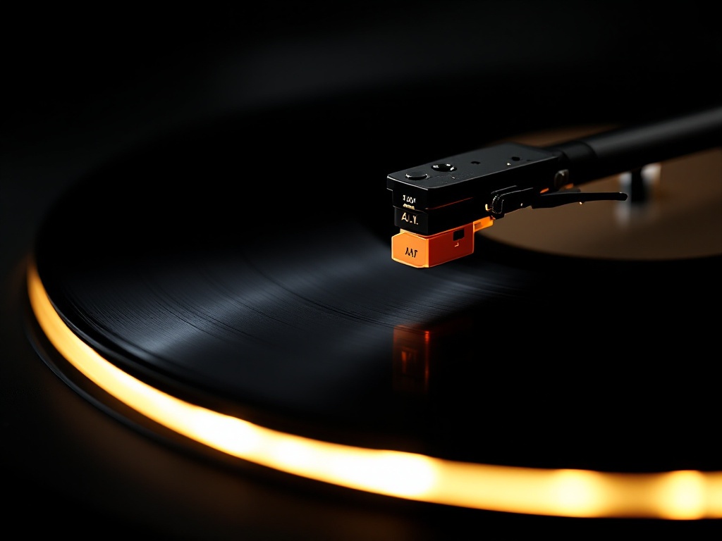 Bras de platine vinyle et cellule vus en gros plan pour illustrer les réglages VTA et azimut