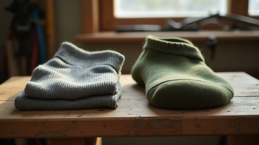Budget cotton socks vs. premium merino wool work socks side by side