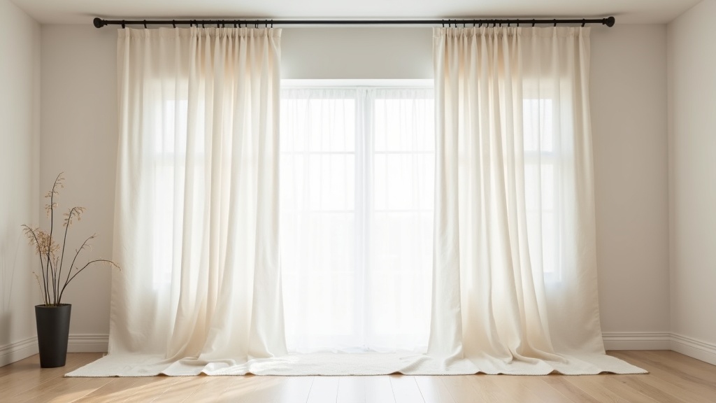 Floor to ceiling curtains hung close to ceiling to visually raise low walls