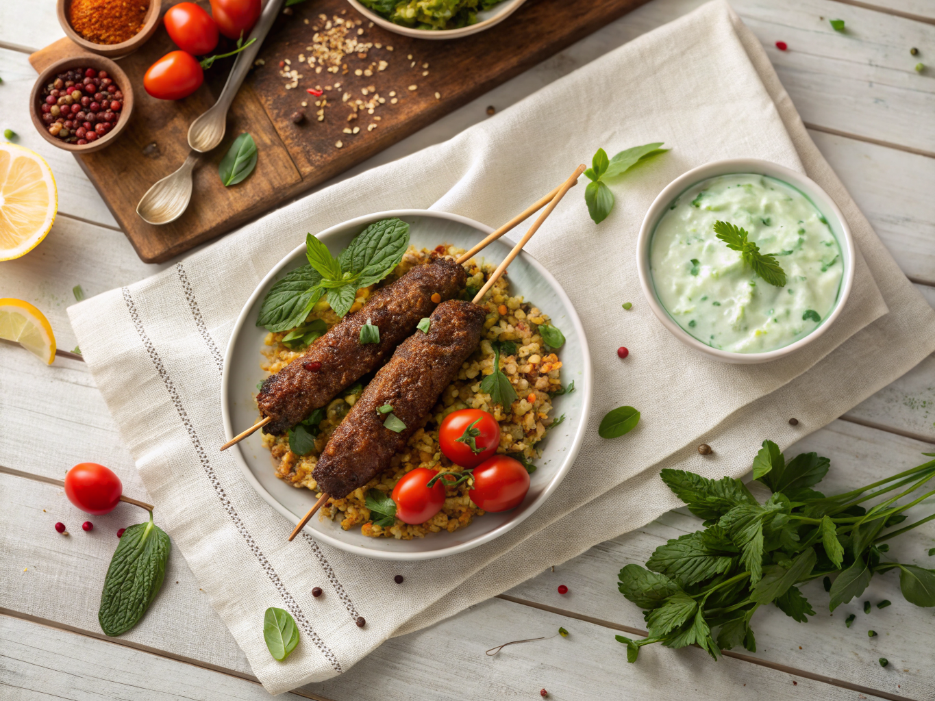 Spiced Lamb and Bulgur Kebab with Mint Yogurt