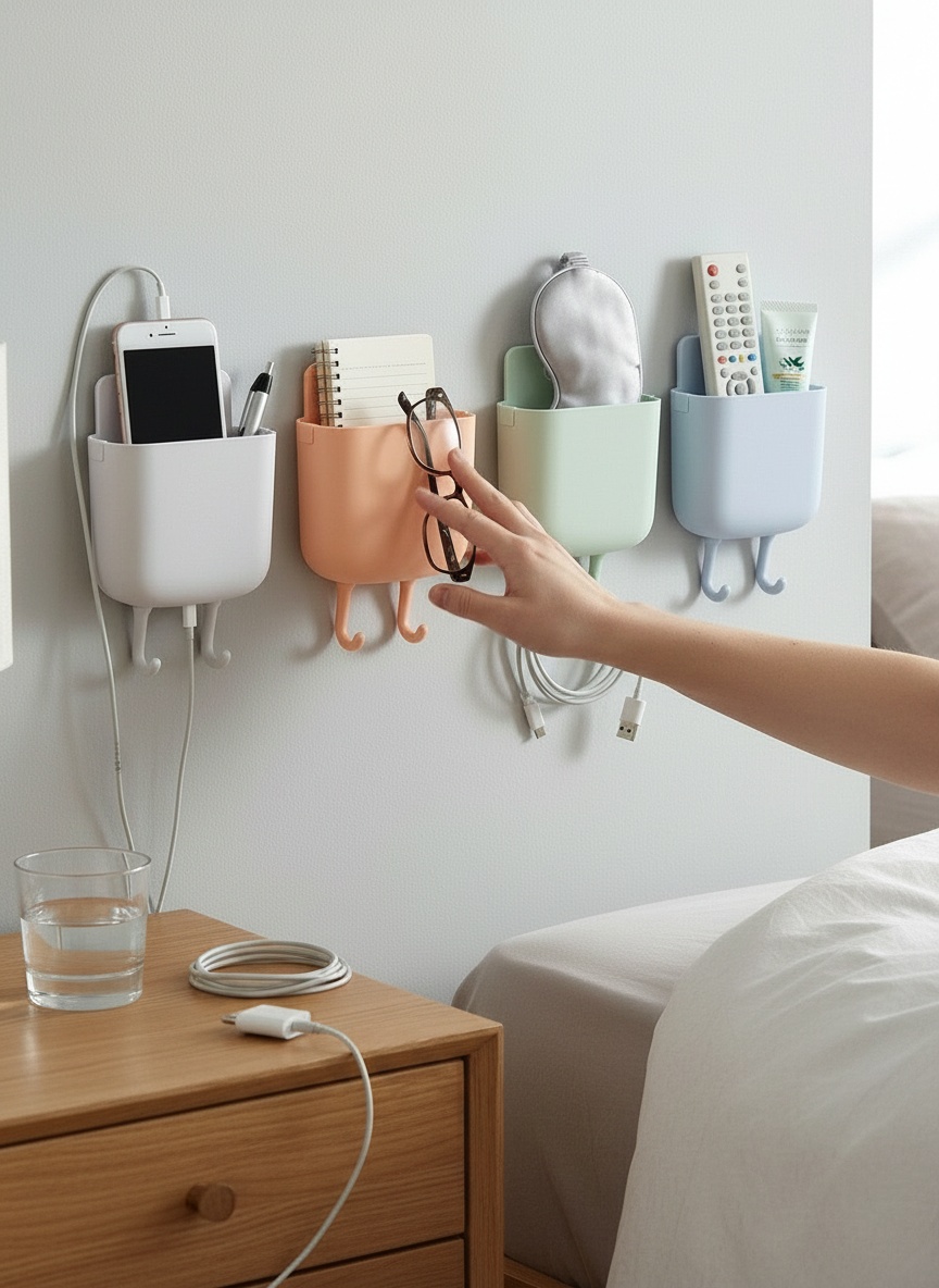 Customer's LinkUp mount installed next to bed with phone charging