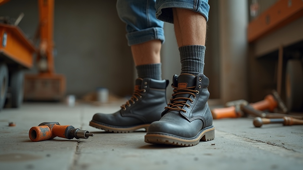 Worker wearing ankle compression socks on a jobsite