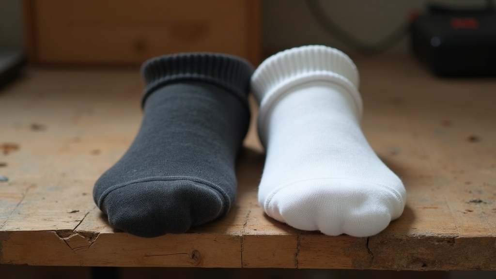 Bamboo compression sock compared to standard nylon compression sock side by side