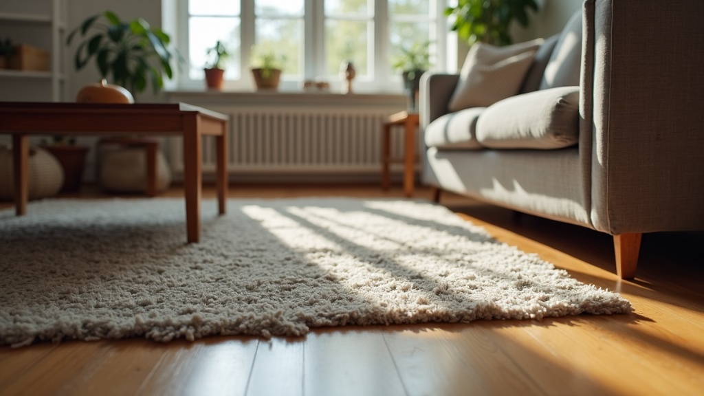Example of a rug that is too small for the living room, with sofa legs off the rug