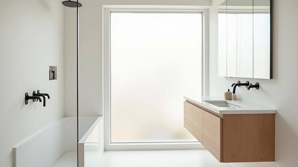 Contemporary bathroom design on a budget with floating vanity and walk-in shower