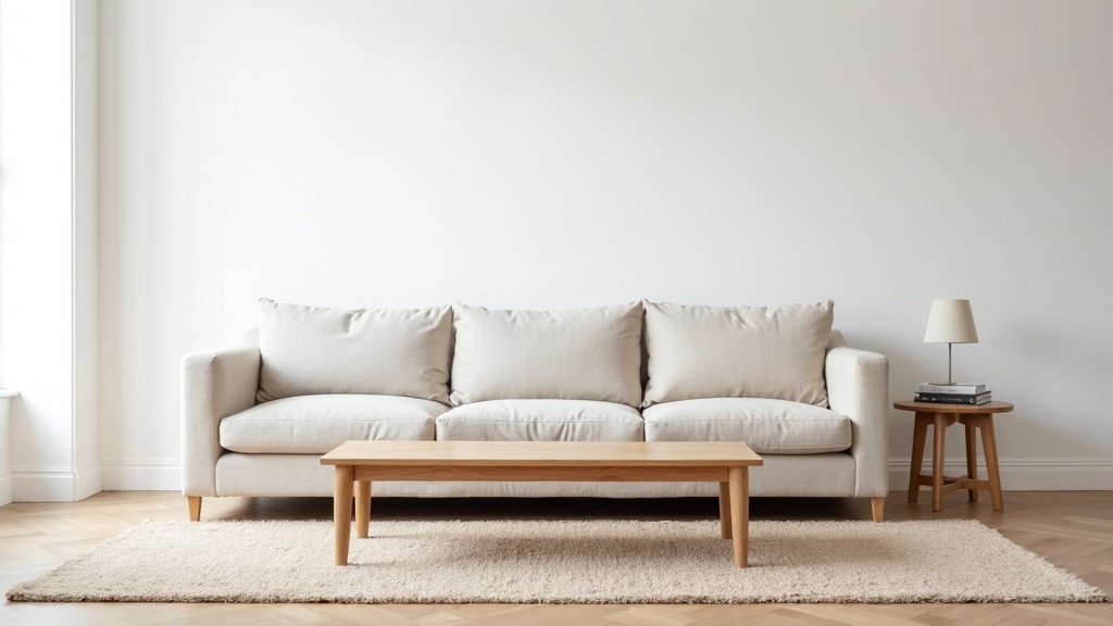 Sofa and rug demonstrating the 2/3 proportion rule in a living room