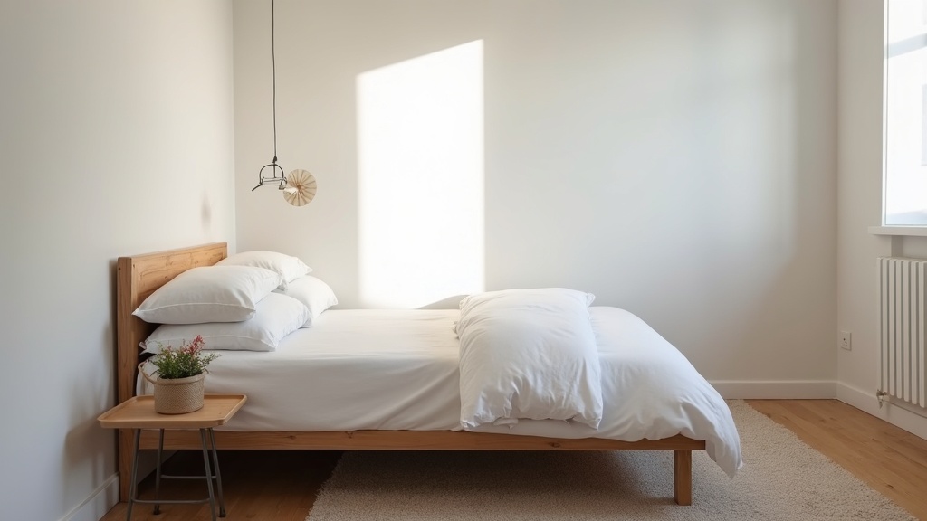 Small bedroom with scaled furniture and wall-mounted bedside table