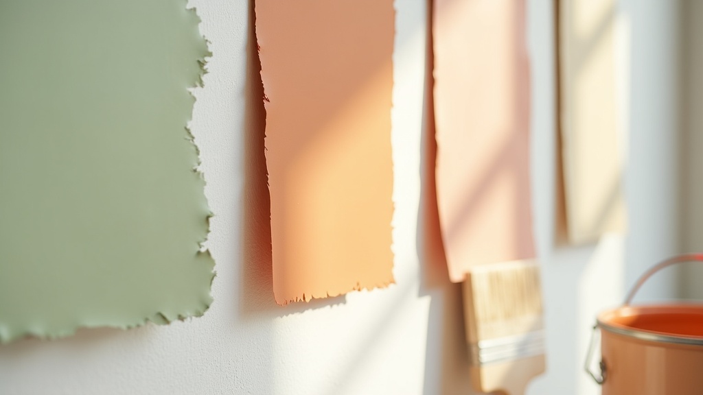 Paint swatches in sage green, clay and warm neutral for small room accent walls