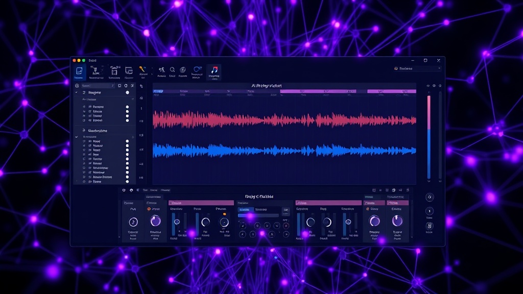A user interface mockup of a DAW like Reaper showing audio tracks and effects.