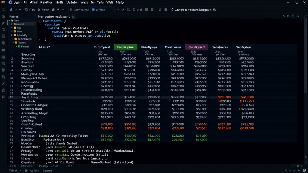 A complex spreadsheet comparing AI coding assistant subscription tiers and costs