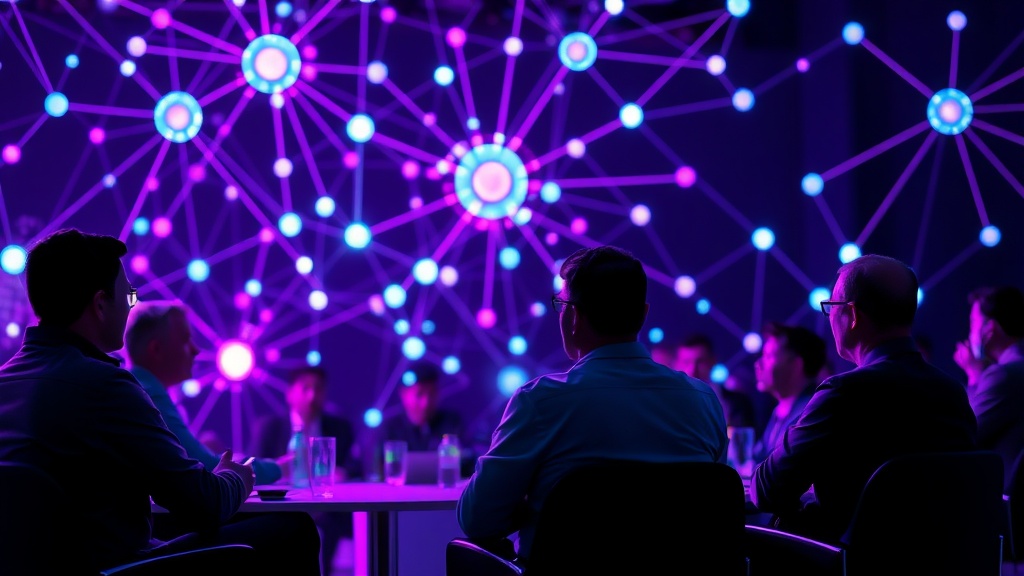 European tech founders discussing AI strategies at a prominent industry conference