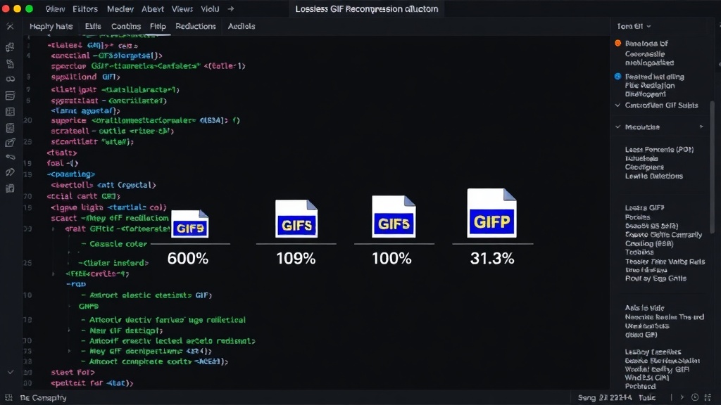 Comparison chart showing file size reduction percentages for various GIFs after recompression.