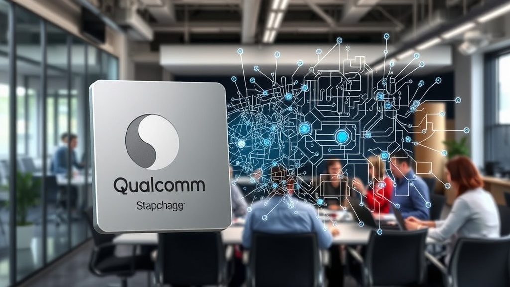 Qualcomm Snapdragon processor alongside a stylized representation of AI neural networks