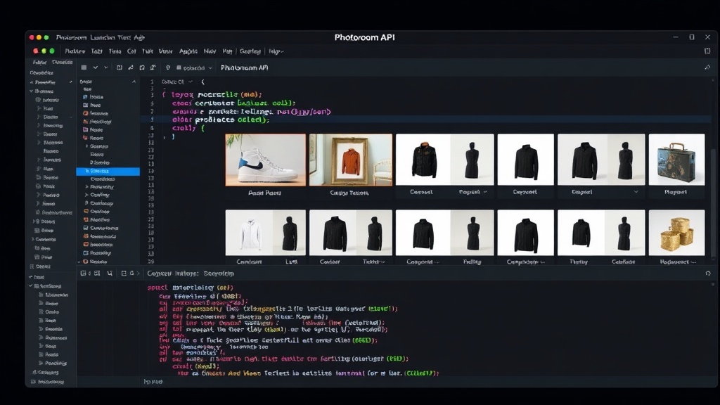 Photoroom API dashboard showcasing batch processing of product images with various editing options