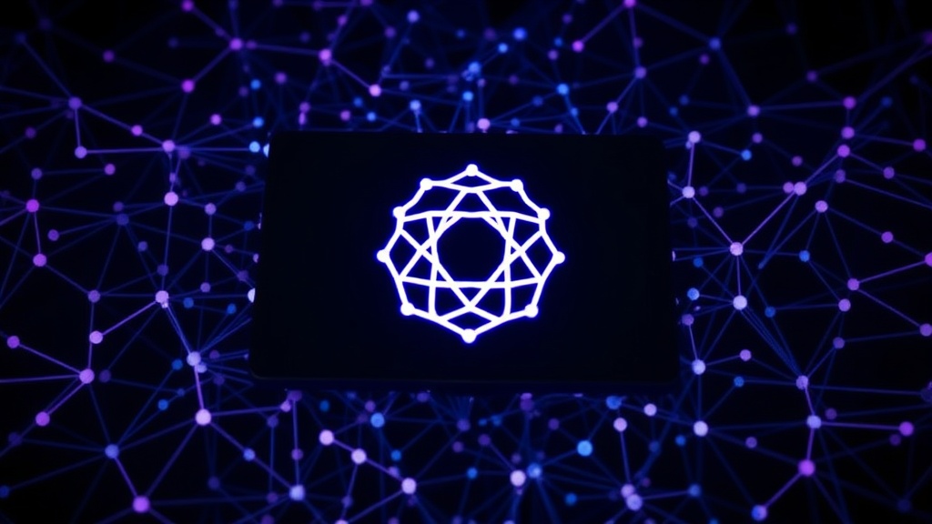 OpenAI logo displayed on a dark background with abstract AI neural network patterns