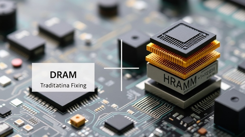 Diagram illustrating the difference between traditional DRAM and stacked HBM architecture.