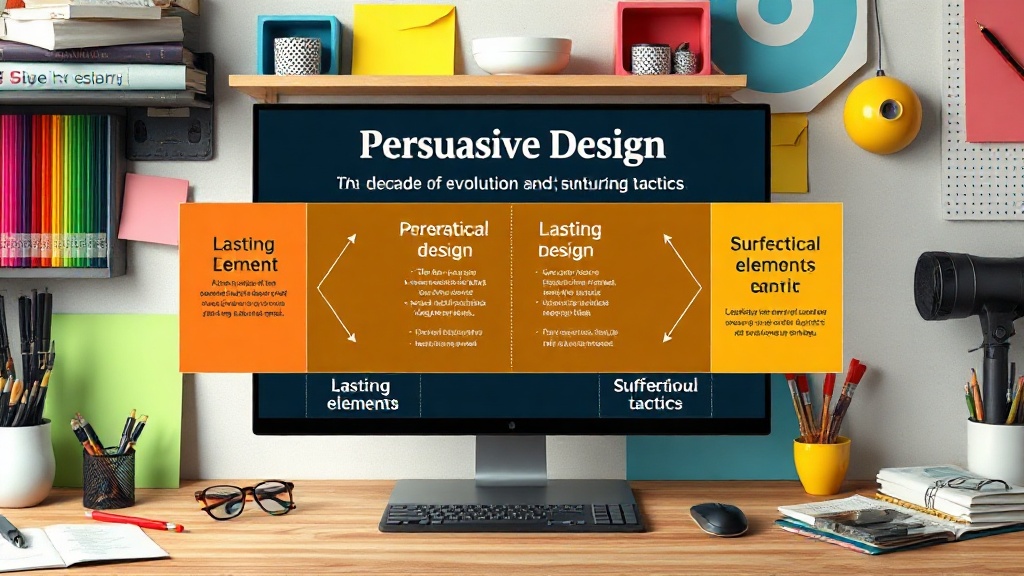 Diagram illustrating the core principles of persuasive design, contrasting lasting elements with superficial tactics.