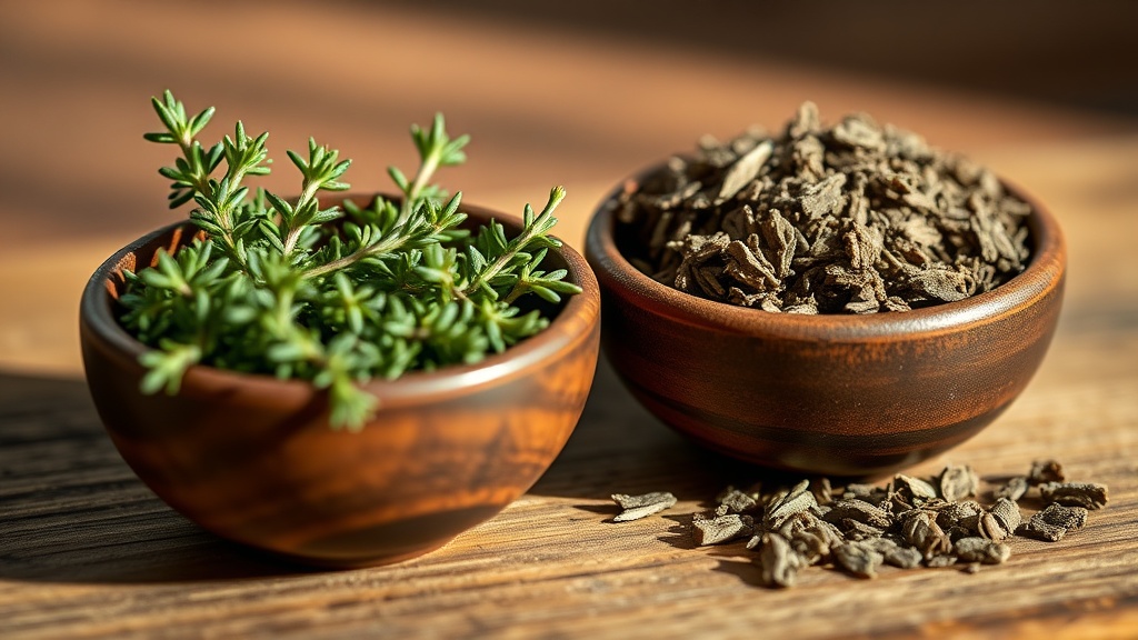 Comparaison thym frais en branche et thym séché en vrac pour infusion