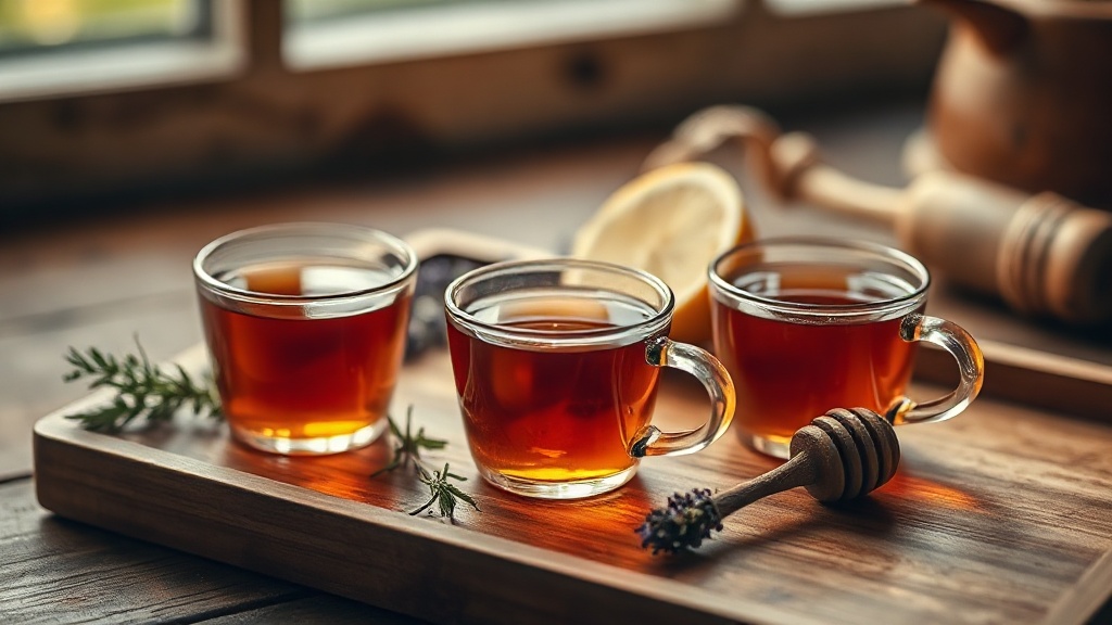 Différentes associations d'infusion de thym avec romarin, lavande et citron