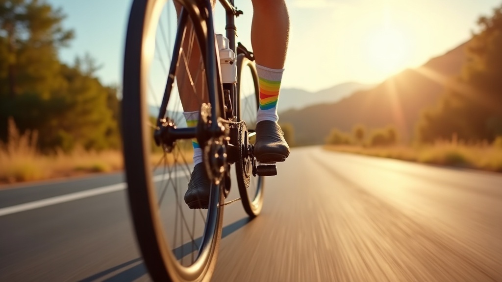Calcetines de verano ciclismo en plena ruta bajo el sol