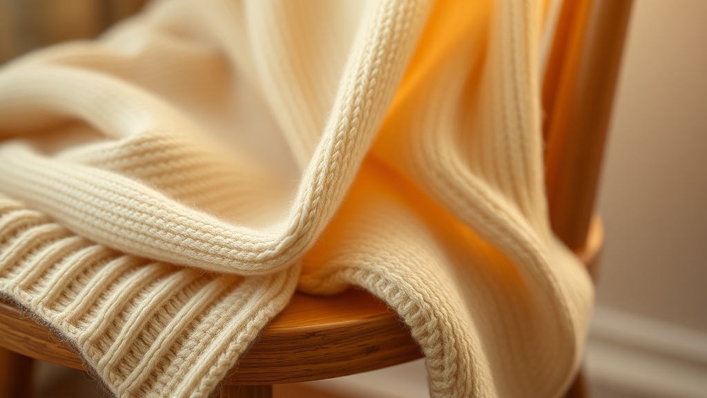 Close-up of ivory cashmere knit fabric showing fine rib texture and soft pile