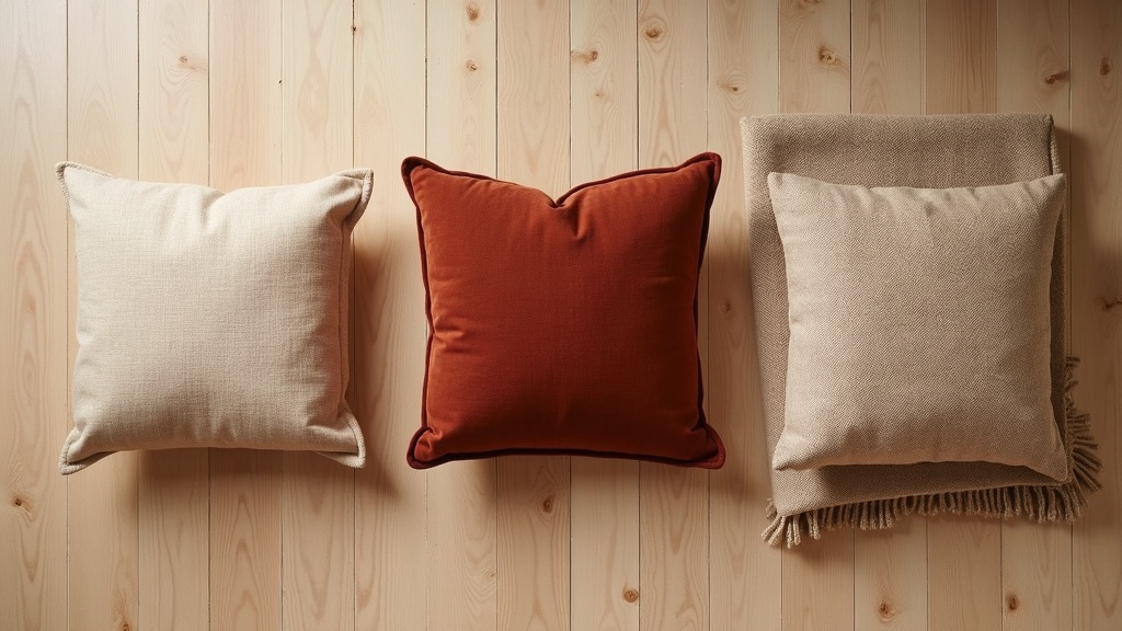 Throw pillow color palette showing sand, rust, and natural tones