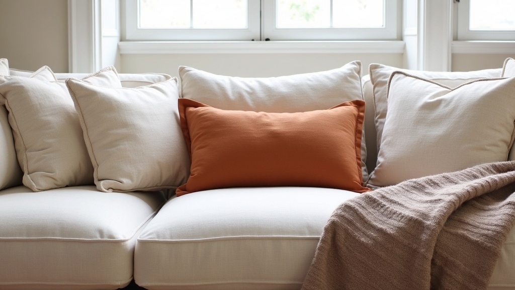 2-2-1 throw pillow arrangement on a three-seat sofa