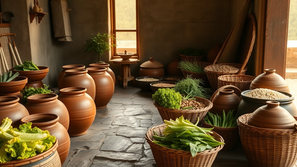 Cuisine monastique bouddhiste avec légumes et céréales offerts en aumône