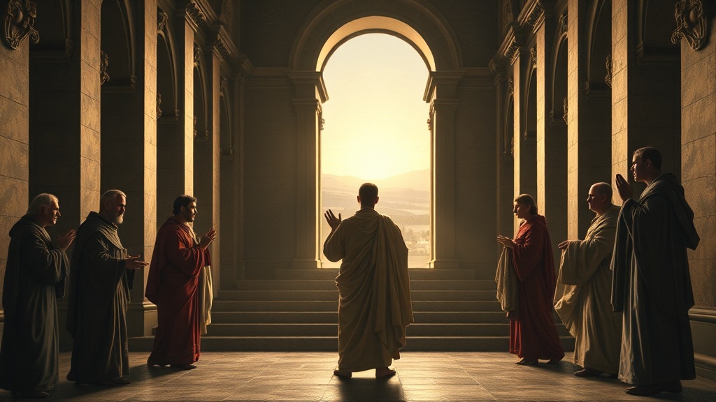 A serene religious scene symbolizing a person being sent out with purpose and dignity