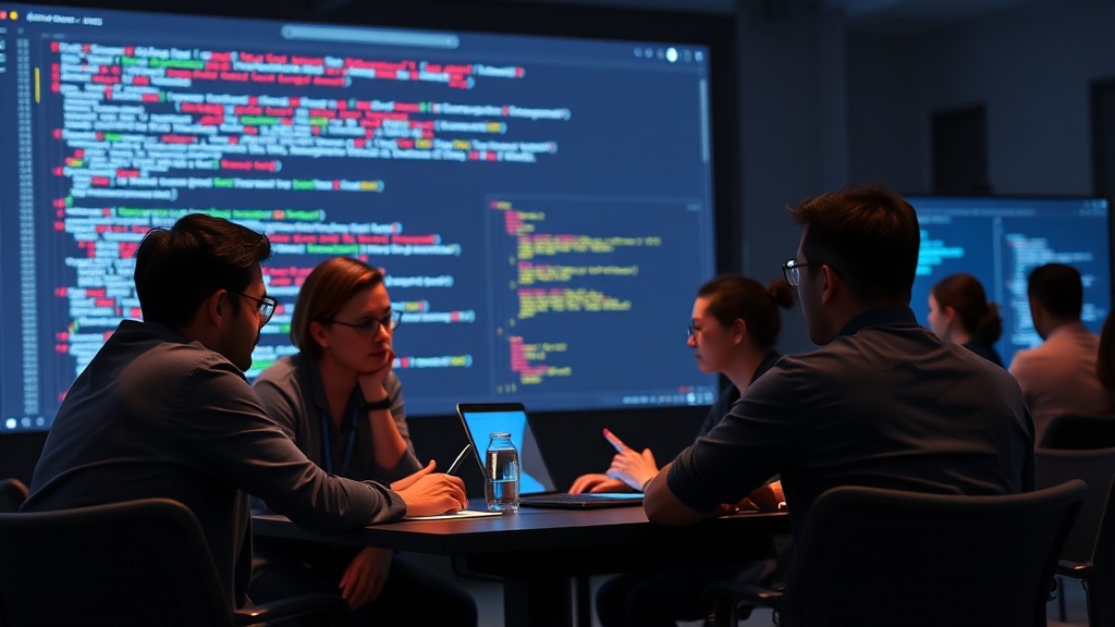 European AI startup founders collaborating at a tech conference.