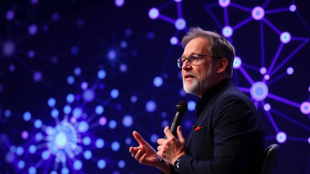 Alex Karp speaking at a technology conference about AI strategy