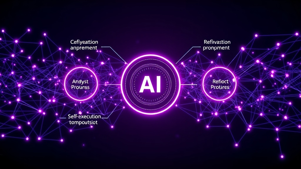 Conceptual diagram illustrating an AI agent within a self-improving loop, showing task execution, analysis, and refinement.