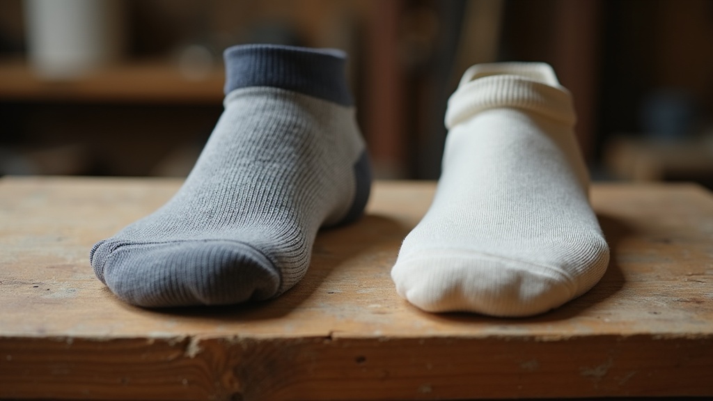 Comparison of structured work sock with arch band versus plain cotton sock