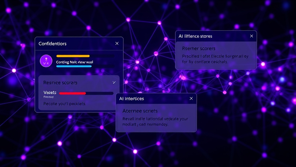 UI mockups showing confidence scores and alternative options for AI-generated recommendations.