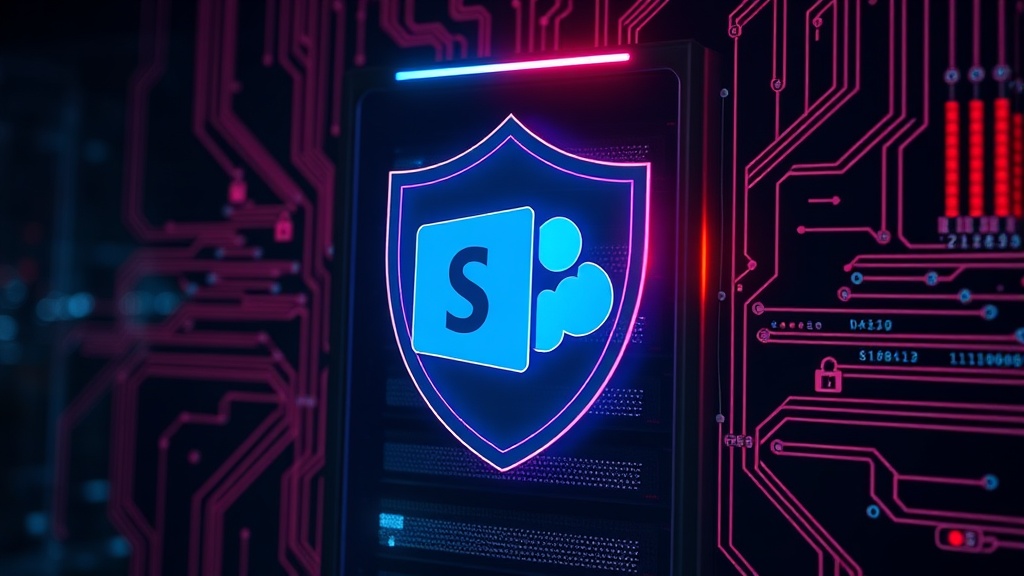 Microsoft SharePoint server icon with a security shield overlay.