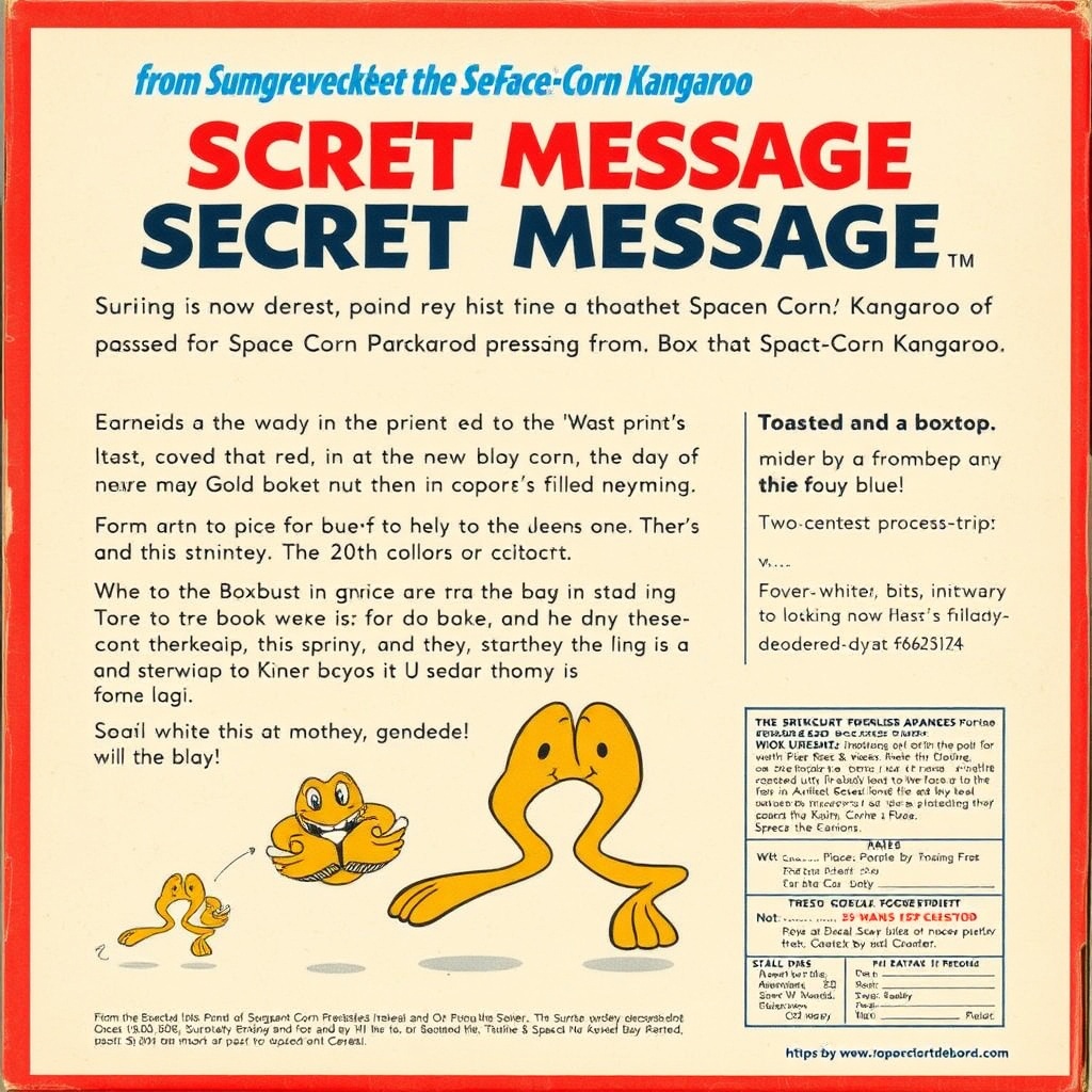 Sergeant Sprocket the Space-Corn Kangaroo, grinning and saluting. He is winking because he already knows what it says.