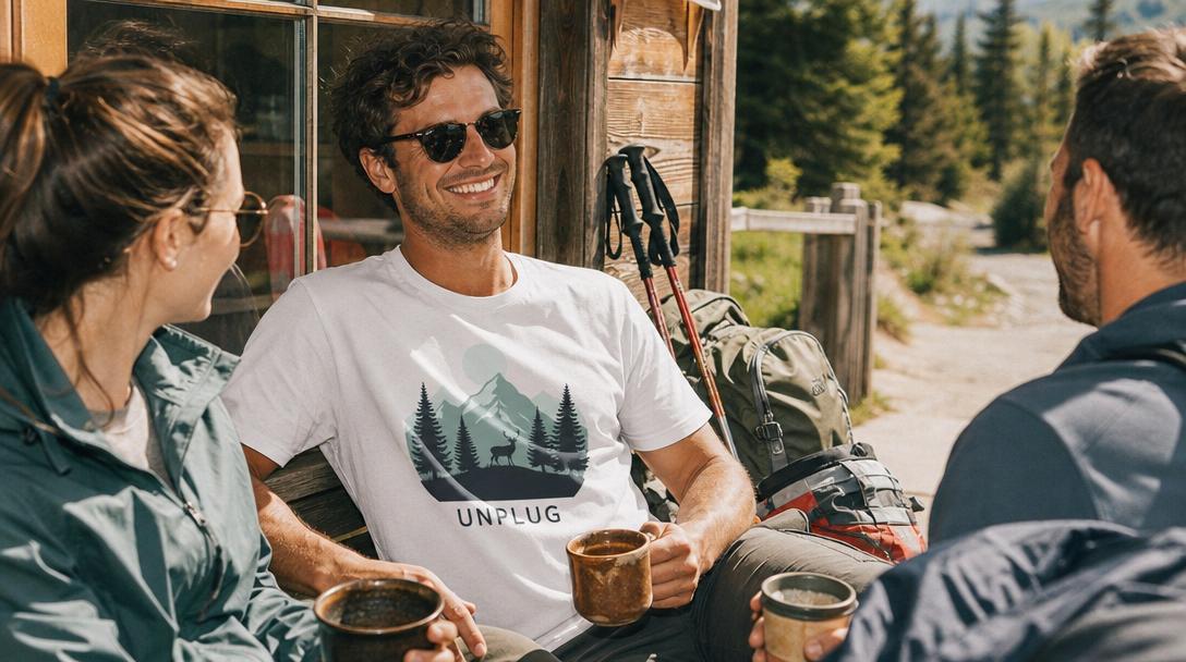 Hiker shopping for hiking shirts online