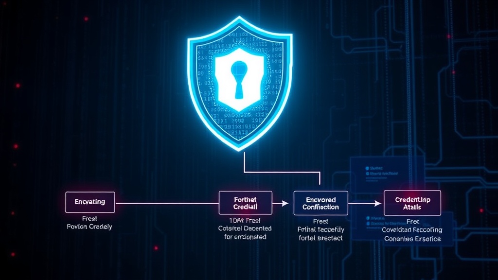 Diagram illustrating the FortiBleed attack chain from exploitation to credential theft.