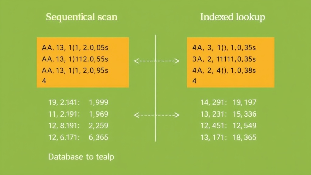 Diagram illustrating the difference between a sequential scan and an indexed lookup in a database table